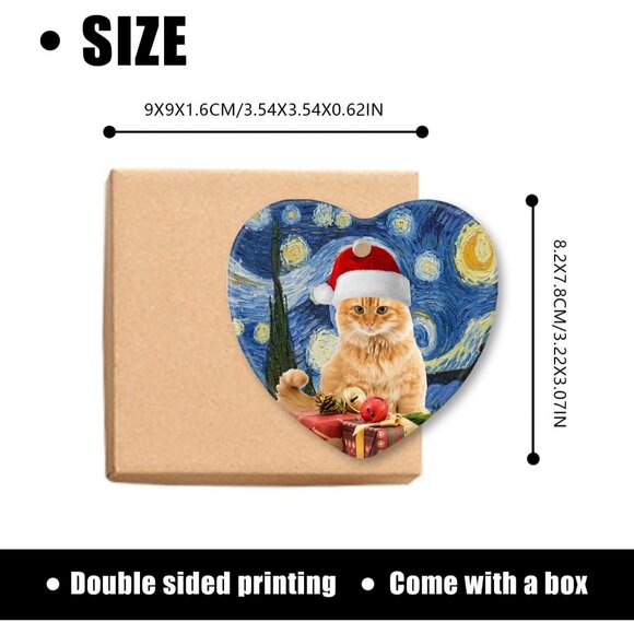 🆕 Cat Christmas Ornament Decorations Ceramic Tree Red Tabby Kitten Xmas Hat - Picture 3 of 4